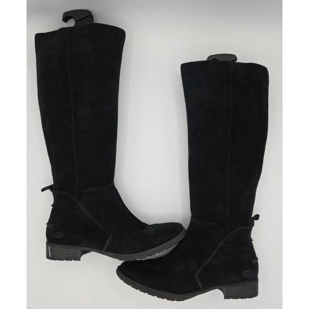 UGG Leigh Black Suede Equestrian Riding Knee High Zip Tall Boots Size 7 Womens